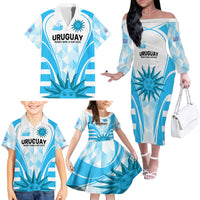 Custom Uruguay Rugby Family Matching Off Shoulder Long Sleeve Dress and Hawaiian Shirt World Cup 2023 Go Los Teros - Wonder Print Shop