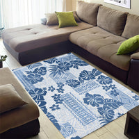 Vintage Hawaii Area Rug Hibiscus Tapa Tribal With Hawaiian Quilt Pattern Blue LT9 - Wonder Print Shop