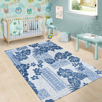 Vintage Hawaii Area Rug Hibiscus Tapa Tribal With Hawaiian Quilt Pattern Blue LT9 - Wonder Print Shop