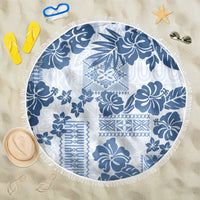 Vintage Hawaii Beach Blanket Hibiscus Tapa Tribal With Hawaiian Quilt Pattern Blue LT9 - Wonder Print Shop