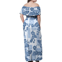 Vintage Hawaii Family Matching Off Shoulder Maxi Dress and Hawaiian Shirt Hibiscus Tapa Tribal With Hawaiian Quilt Pattern Blue LT9 - Wonder Print Shop