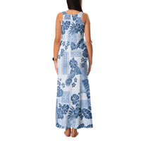 Vintage Hawaii Family Matching Tank Maxi Dress and Hawaiian Shirt Hibiscus Tapa Tribal With Hawaiian Quilt Pattern Blue - Wonder Print Shop