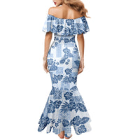 Vintage Hawaii Mermaid Dress Hibiscus Tapa Tribal With Hawaiian Quilt Pattern Blue - Wonder Print Shop