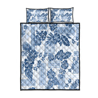 Vintage Hawaii Quilt Bed Set Hibiscus Tapa Tribal With Hawaiian Quilt Pattern Blue - Wonder Print Shop