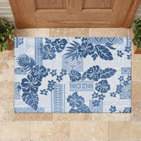 Vintage Hawaii Rubber Doormat Hibiscus Tapa Tribal With Hawaiian Quilt Pattern Blue - Wonder Print Shop