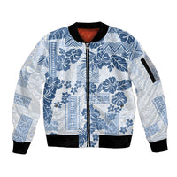 Vintage Hawaii Sleeve Zip Bomber Jacket Hibiscus Tapa Tribal With Hawaiian Quilt Pattern Blue - Wonder Print Shop