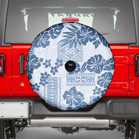 Vintage Hawaii Spare Tire Cover Hibiscus Tapa Tribal With Hawaiian Quilt Pattern Blue - Wonder Print Shop