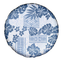 Vintage Hawaii Spare Tire Cover Hibiscus Tapa Tribal With Hawaiian Quilt Pattern Blue - Wonder Print Shop