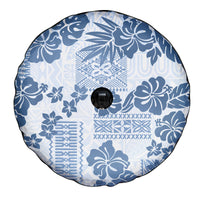 Vintage Hawaii Spare Tire Cover Hibiscus Tapa Tribal With Hawaiian Quilt Pattern Blue - Wonder Print Shop