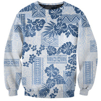Vintage Hawaii Sweatshirt Hibiscus Tapa Tribal With Hawaiian Quilt Pattern Blue - Wonder Print Shop