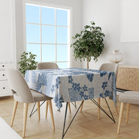 Vintage Hawaii Tablecloth Hibiscus Tapa Tribal With Hawaiian Quilt Pattern Blue - Wonder Print Shop