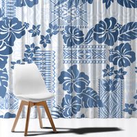 Vintage Hawaii Window Curtain Hibiscus Tapa Tribal With Hawaiian Quilt Pattern Blue - Wonder Print Shop