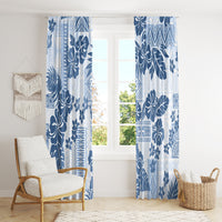 Vintage Hawaii Window Curtain Hibiscus Tapa Tribal With Hawaiian Quilt Pattern Blue - Wonder Print Shop
