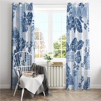 Vintage Hawaii Window Curtain Hibiscus Tapa Tribal With Hawaiian Quilt Pattern Blue - Wonder Print Shop