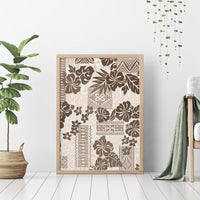 Vintage Hawaii Canvas Wall Art Hibiscus Tapa Tribal With Hawaiian Quilt Pattern Gold LT9 - Wonder Print Shop