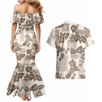 Vintage Hawaii Couples Matching Mermaid Dress and Hawaiian Shirt Hibiscus Tapa Tribal With Hawaiian Quilt Pattern Gold LT9 - Wonder Print Shop