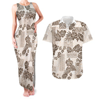 Vintage Hawaii Couples Matching Tank Maxi Dress and Hawaiian Shirt Hibiscus Tapa Tribal With Hawaiian Quilt Pattern Gold LT9 - Wonder Print Shop