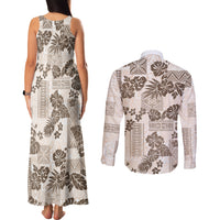 Vintage Hawaii Couples Matching Tank Maxi Dress and Long Sleeve Button Shirt Hibiscus Tapa Tribal With Hawaiian Quilt Pattern Gold LT9 - Wonder Print Shop