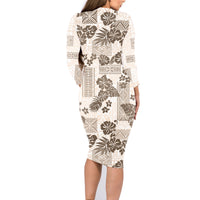 Vintage Hawaii Family Matching Long Sleeve Bodycon Dress and Hawaiian Shirt Hibiscus Tapa Tribal With Hawaiian Quilt Pattern Gold LT9 - Wonder Print Shop