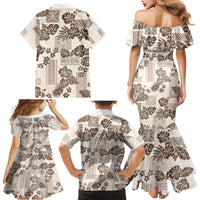 Vintage Hawaii Family Matching Mermaid Dress and Hawaiian Shirt Hibiscus Tapa Tribal With Hawaiian Quilt Pattern Gold LT9 - Wonder Print Shop