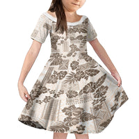 Vintage Hawaii Family Matching Puletasi Dress and Hawaiian Shirt Hibiscus Tapa Tribal With Hawaiian Quilt Pattern Gold - Wonder Print Shop