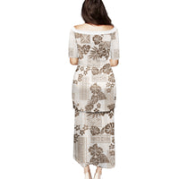 Vintage Hawaii Family Matching Puletasi Dress and Hawaiian Shirt Hibiscus Tapa Tribal With Hawaiian Quilt Pattern Gold - Wonder Print Shop