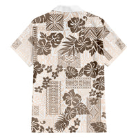 Vintage Hawaii Family Matching Short Sleeve Bodycon Dress and Hawaiian Shirt Hibiscus Tapa Tribal With Hawaiian Quilt Pattern Gold - Wonder Print Shop