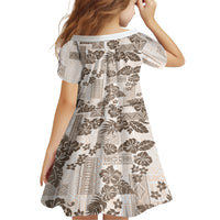 Vintage Hawaii Kid Short Sleeve Dress Hibiscus Tapa Tribal With Hawaiian Quilt Pattern Gold - Wonder Print Shop