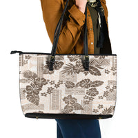 Vintage Hawaii Leather Tote Bag Hibiscus Tapa Tribal With Hawaiian Quilt Pattern Gold - Wonder Print Shop