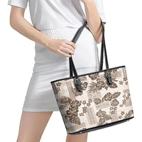 Vintage Hawaii Leather Tote Bag Hibiscus Tapa Tribal With Hawaiian Quilt Pattern Gold - Wonder Print Shop