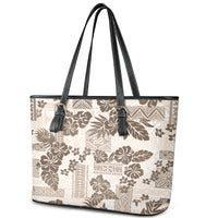 Vintage Hawaii Leather Tote Bag Hibiscus Tapa Tribal With Hawaiian Quilt Pattern Gold - Wonder Print Shop