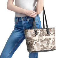 Vintage Hawaii Leather Tote Bag Hibiscus Tapa Tribal With Hawaiian Quilt Pattern Gold - Wonder Print Shop