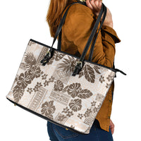 Vintage Hawaii Leather Tote Bag Hibiscus Tapa Tribal With Hawaiian Quilt Pattern Gold - Wonder Print Shop