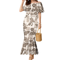Vintage Hawaii Mermaid Dress Hibiscus Tapa Tribal With Hawaiian Quilt Pattern Gold - Wonder Print Shop