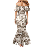 Vintage Hawaii Mermaid Dress Hibiscus Tapa Tribal With Hawaiian Quilt Pattern Gold - Wonder Print Shop