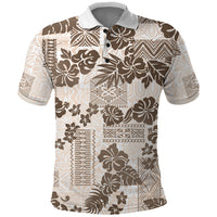 Vintage Hawaii Polo Shirt Hibiscus Tapa Tribal With Hawaiian Quilt Pattern Gold - Wonder Print Shop