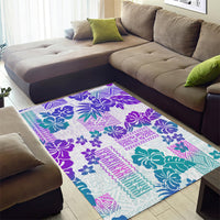 Vintage Hawaii Area Rug Hibiscus Tapa Tribal With Hawaiian Quilt Pattern Purple LT9 - Wonder Print Shop