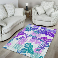 Vintage Hawaii Area Rug Hibiscus Tapa Tribal With Hawaiian Quilt Pattern Purple LT9 - Wonder Print Shop