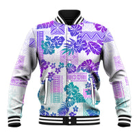 Vintage Hawaii Baseball Jacket Hibiscus Tapa Tribal With Hawaiian Quilt Pattern Purple LT9 - Wonder Print Shop