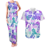 Vintage Hawaii Couples Matching Tank Maxi Dress and Hawaiian Shirt Hibiscus Tapa Tribal With Hawaiian Quilt Pattern Purple LT9 - Wonder Print Shop