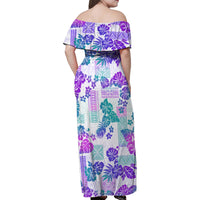 Vintage Hawaii Family Matching Off Shoulder Maxi Dress and Hawaiian Shirt Hibiscus Tapa Tribal With Hawaiian Quilt Pattern Purple LT9 - Wonder Print Shop