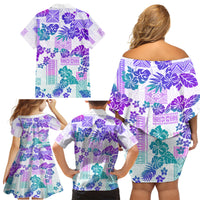 Vintage Hawaii Family Matching Off Shoulder Short Dress and Hawaiian Shirt Hibiscus Tapa Tribal With Hawaiian Quilt Pattern Purple LT9 - Wonder Print Shop