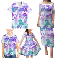 Vintage Hawaii Family Matching Puletasi Dress and Hawaiian Shirt Hibiscus Tapa Tribal With Hawaiian Quilt Pattern Purple - Wonder Print Shop