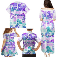 Vintage Hawaii Family Matching Puletasi Dress and Hawaiian Shirt Hibiscus Tapa Tribal With Hawaiian Quilt Pattern Purple - Wonder Print Shop