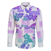 Vintage Hawaii Family Matching Short Sleeve Bodycon Dress and Hawaiian Shirt Hibiscus Tapa Tribal With Hawaiian Quilt Pattern Purple - Wonder Print Shop