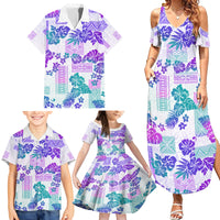 Vintage Hawaii Family Matching Summer Maxi Dress and Hawaiian Shirt Hibiscus Tapa Tribal With Hawaiian Quilt Pattern Purple - Wonder Print Shop