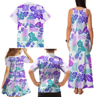 Vintage Hawaii Family Matching Tank Maxi Dress and Hawaiian Shirt Hibiscus Tapa Tribal With Hawaiian Quilt Pattern Purple - Wonder Print Shop