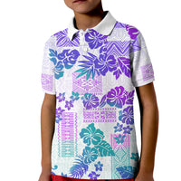 Vintage Hawaii Kid Polo Shirt Hibiscus Tapa Tribal With Hawaiian Quilt Pattern Purple - Wonder Print Shop