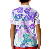Vintage Hawaii Kid Polo Shirt Hibiscus Tapa Tribal With Hawaiian Quilt Pattern Purple - Wonder Print Shop