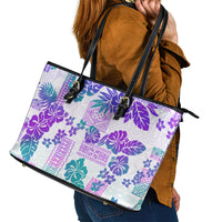 Vintage Hawaii Leather Tote Bag Hibiscus Tapa Tribal With Hawaiian Quilt Pattern Purple - Wonder Print Shop
